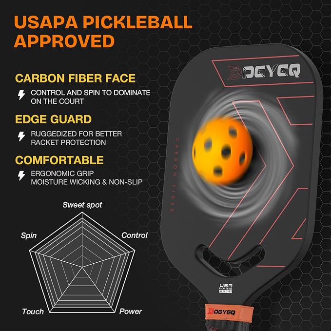 DGYGQ Pickleball Paddles with Polypropylene Honeycomb Core, T700SC Power Carbon Fiber Pickleball Paddle, Increased Power for Ultimate Spin & Consistency