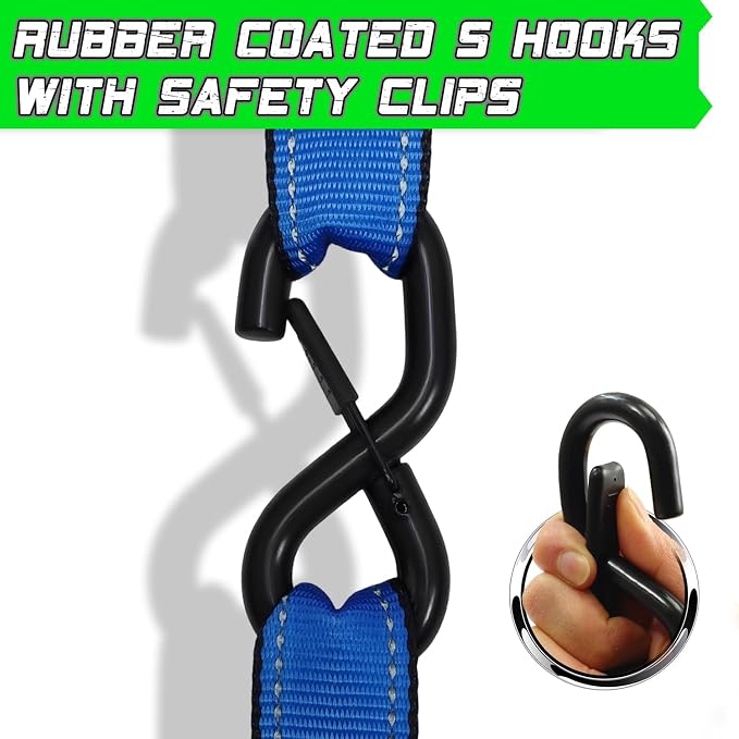 Motorcycle Tie Down Strap (4PK 1.5INX8FT) - 5,250lb Break Strength, Ratchet Straps Heavy Duty, Soft Loop Ratchet Straps for Moving Appliances, Lawn Equipment, Cargo Straps for Trucks