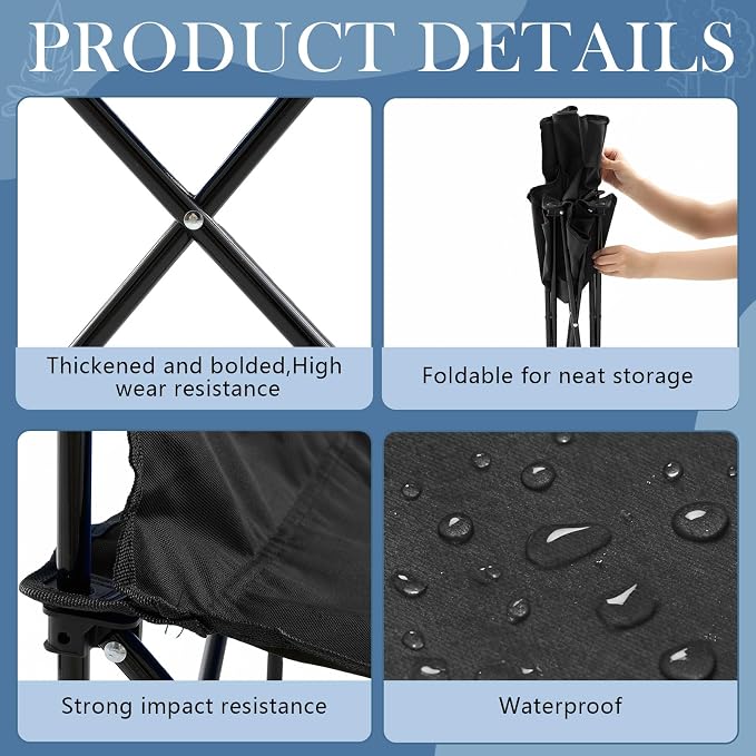 Cinnvoice 2 Pcs Portable Sauna Chair Fast Folding, Lightweight Compact Chairs with Carrying Bag for Outdoor Travel Beach Picnic Festival Camping Fishing Hiking Backpacking (Black)