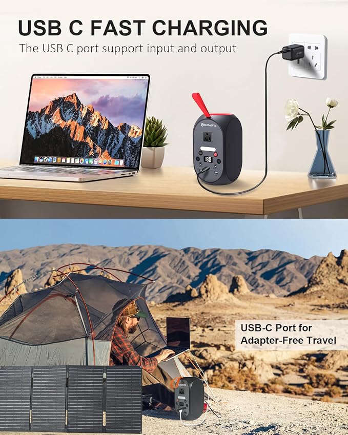 ELECAENTA 99Wh Portable Power Station, 120W (Peak 200W) LiFePO4 Battery Bank Backup, AC DC USB C Outputs for Laptop Tablet Phones Camera Drone, Solar Generator for Home Outdoor Camping RV Emergency