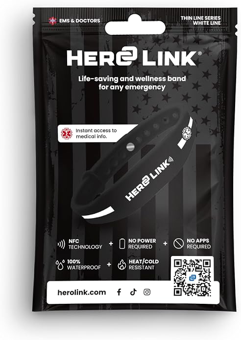 Hero Link® Medical ID Bracelet & Wellness Wristband – Adjustable Silicone, Waterproof, Heat-Resistant, Smart Band with NFC Tag for Instant Emergency Info Access