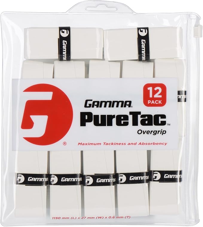 Gamma Sports PureTac Tennis Overgrip, Extra Tacky Racquet OG, Moisture Absorbent, Packs Available, Superior Playability, Racket, Pickleball, Platform, Badminton, Paddle