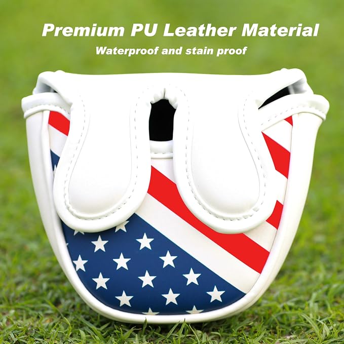 Golf Club Head Covers,4pcs or 1pc USA Golf Head Covers for Woods and Driver Fairway Hybrid - PU Leather Mallet Blade Putter for Men Women Golf Enthusiast