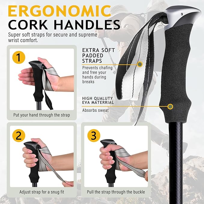 Carbon Fiber Trekking Poles – Collapsible and Telescopic,EVA Grips, Quick Flip Locks & All-Terrain Accessories,Ultralight Hiking Poles for Backpacking Camping [2pack]