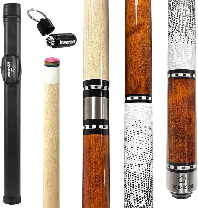 HomeSeason 58in Pool Cue Stick Canadian Maple Wood 13mm Tip - 18oz Perfect for Precision Play, Low Deflection Pool Cue for Enhanced Accuracy