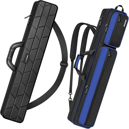 PEKREWS 4x5 Soft Cue Bag Blue & 4x4 Hard Pool Cue Case Carbon Black Set