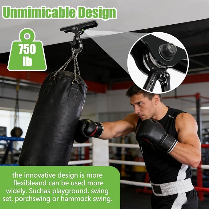 Heavy Punching Bag Hanger | Wall/Ceiling Mount Hook with 180° / 360° Rotation | Wood Beam Holder for Boxing, Weight Training, Aerial Yoga Swing & Hammock