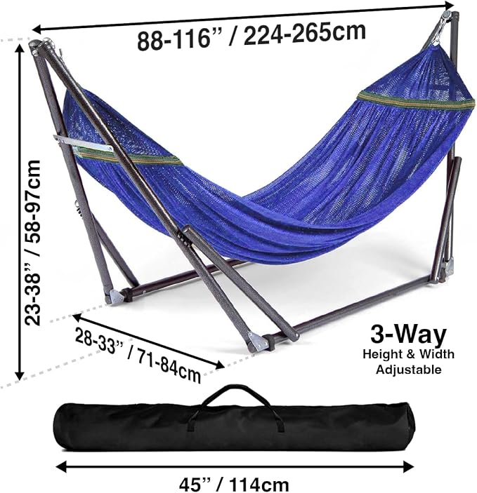 Best Home Fashion Portable Hammock with Collapsible Steel Stand, 450 lbs Capacity, No Tools Assembly, Carrying Bag Included, Perfect for Indoor Outdoor Backyard Patio Camping Beach, Navy