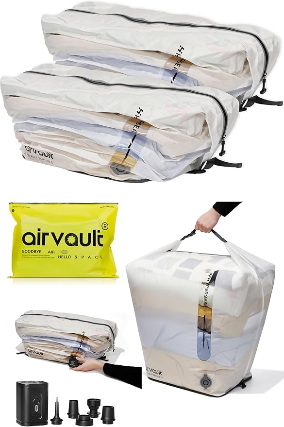 AirVault Vacuum Duffle Travel Bag with Air Pump, Waterproof Compression Storage Bags for Travel & Moving (120L Tapered Duffle, 2-Pack)