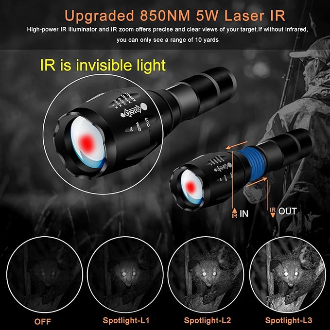 DIY Night Vision Scope with 5" Display and 850nm IR | Quick Installation Barrel, 5W Infrared Illuminator, 218 Yards/200m Night View, Fits 38-44mm Eyepiece Rifle Scope
