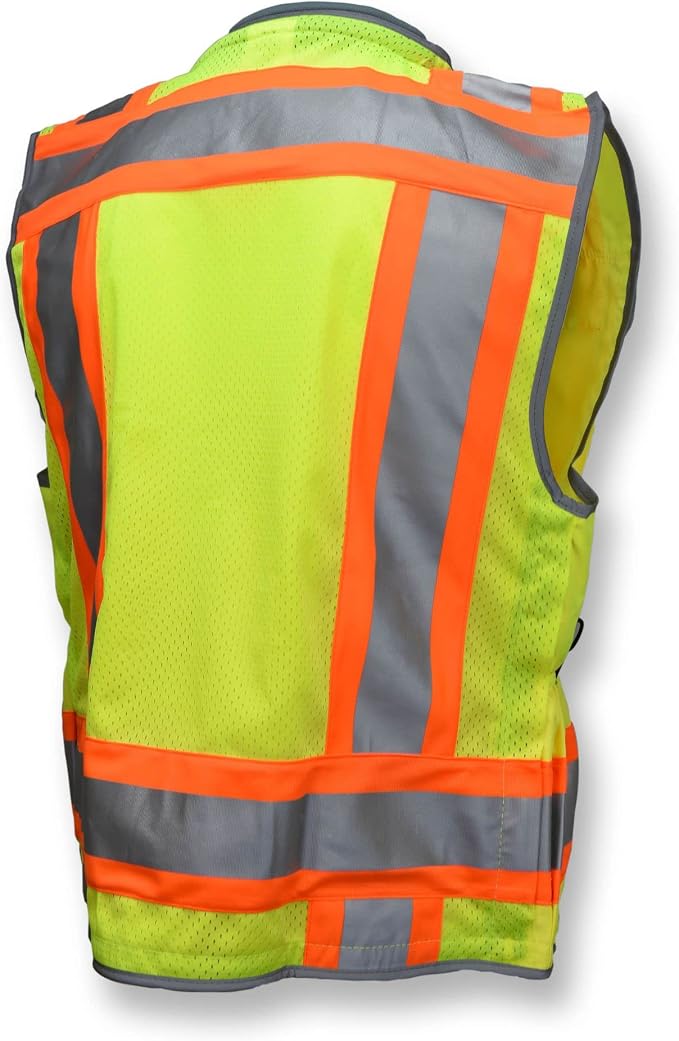 Radians SV55 Class 2 Heavy Woven Two Tone Engineer Vest With Padded Neck To Support Extra Weight In Cargo Pockets, Green, Medium
