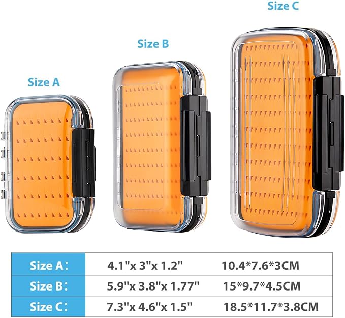 Gonex Fly Boxes for Fly Fishing Jig Boxes Two-Sided Waterproof Lightweight Fly Fishing Box Easy Grip Transparent Lid Fly Fishing Lures Box Sizes A+B+C, Orange