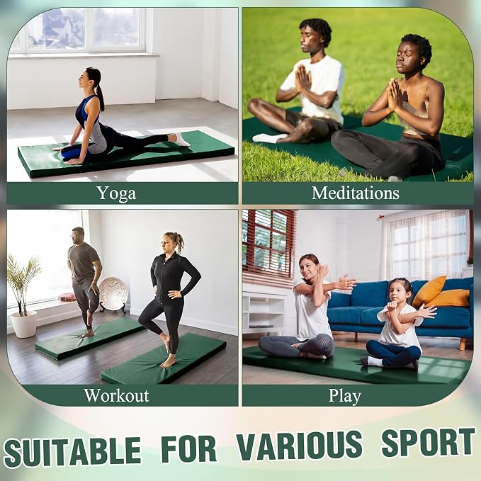 Lyrow 3 Inch 72"x 24" Thick Foldable Yoga Mat with Carry Strap, Non-slip Portable Foam Gym Mat for Yoga, Pilates and Stretching