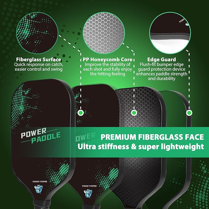 Carbon Fiber Pickleball Paddles - 16mm Shock-Absorbing Honeycomb Core & Anti-Slip Grip | Lightweight Racket for Beginners Professionals | Indoor Outdoor Tournament Use