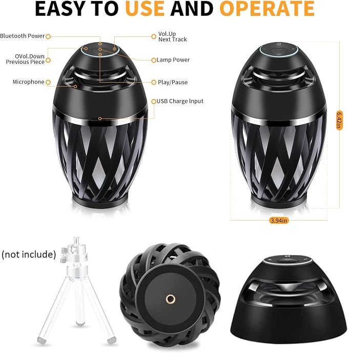 Flame Light Speaker, Led Flame Speakers Torch Atmosphere Bluetooth Speakers & Outdoor Portable Stereo Speaker with HD Audio and Enhanced Bass Flickers Warm Lamp for iPhone/iPad/Android