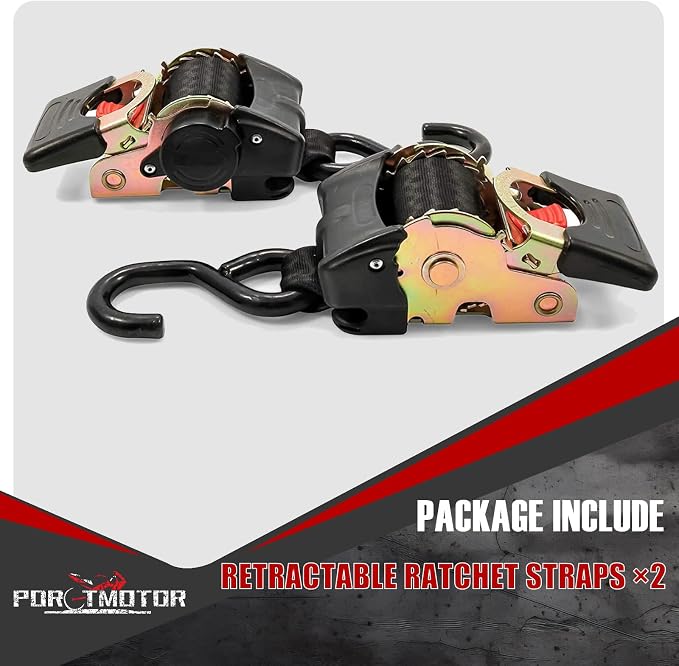 2 Pack Bolt-On Retractable Ratchet Straps (1" x5.3'), Self Retractable Ratchet Tie Down Straps Auto Retracting Transom Tie Down Straps for Boats, Jet Skis, Motorcycles, ATVs, Cargo