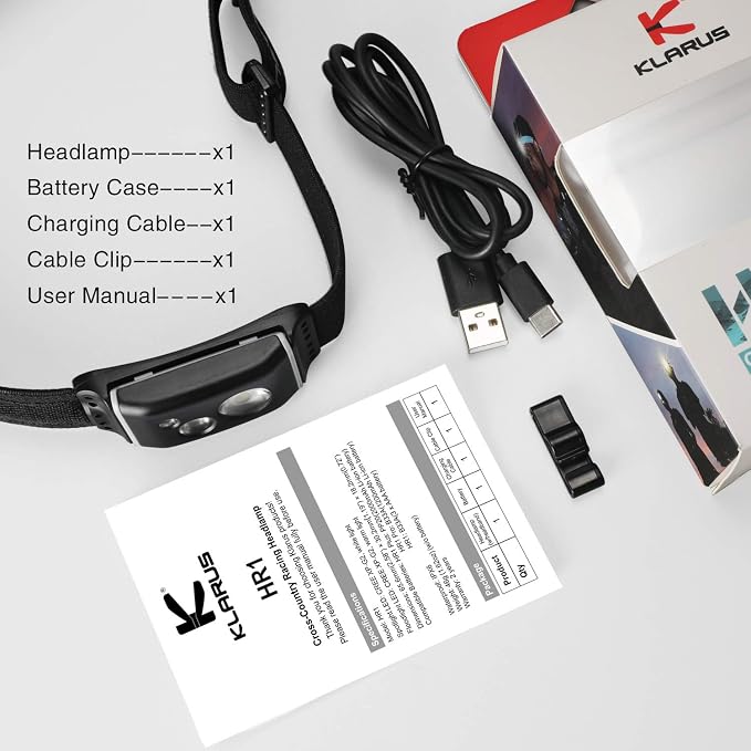 klarus HR1 Plus 600 Lumens Ultra-Slim Running Headlamp Flashlight, USB C Rechargeable Led Headlamp with Red Light, Great for Trail Running, Hiking, Camping, Outdoors, Hunting, Emergency Use