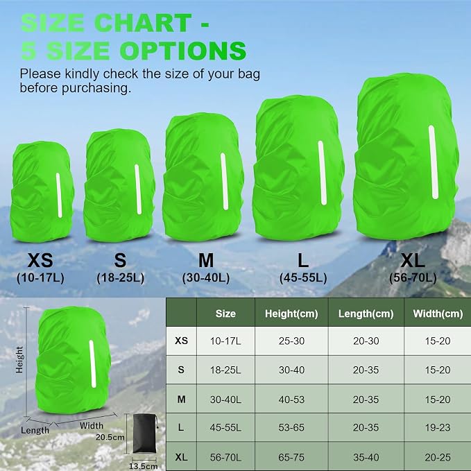 LAMA 2 Pack Waterproof Rain Cover for Backpack, Reflective Rucksack Rain Cover for Anti-Dust/Anti-Theft/Bicycling/Hiking/Camping/Traveling, M Size (for 30L-40L Backpack), 1 Pcs Black + 1 Pcs Green