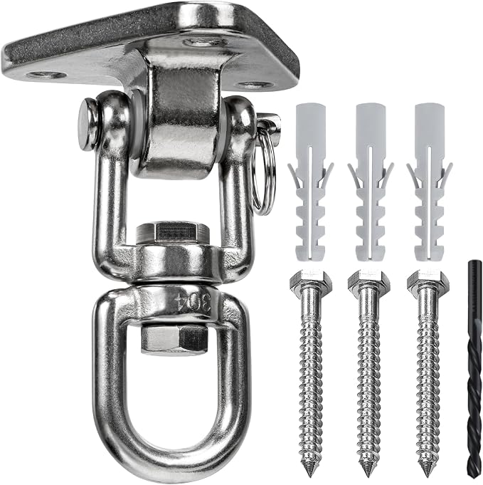 Stainless Steel Swing Hanger Heavy Duty 180°+360° Swivel Swing Hook Swing Hardware Kit for Yoga Swing Hammock Chair Porch Swing Sets Heavy Punching Bag 1500 LB Capacity