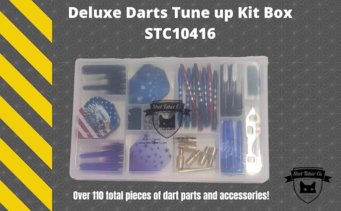 Deluxe Darts Tune up Kit Box | Flights, Sharpener, Shafts, O-Rings, Flight Savers, Accessories (10416-Essential)