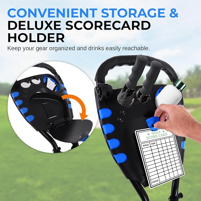 SereneLife Golf Push Pull Cart – Lightweight, Foldable, Bag Holder with Adjustable Handle, Caddy Accessories, Compact Folding Golf Trolley for Travel