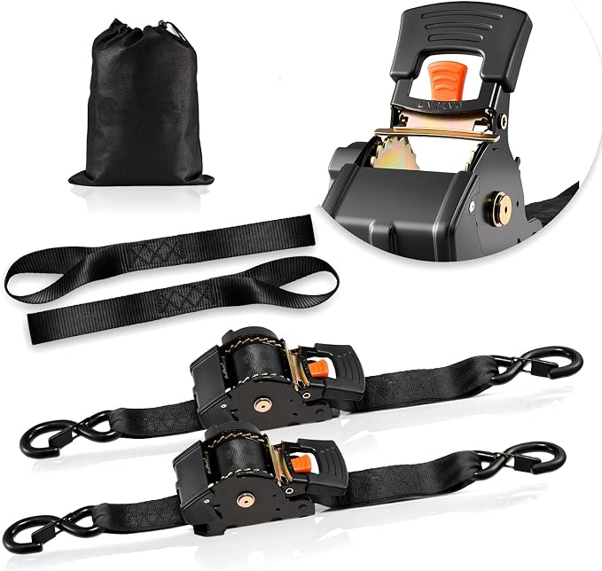 VEVOR Retractable Ratchet Straps, 2 in x 10 ft, Tie Down Straps with S Hooks, 3033 lbs Break Strength, 2 Soft Loops, Tie Down Ratcheting for Moving, Trailers, Motorcycles, Kayaks, Car Roof, 2 Pack