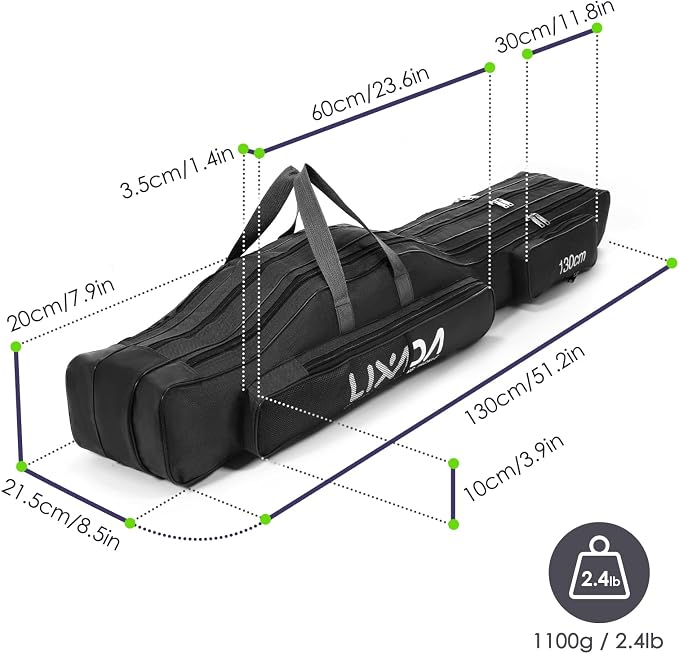 Lixada Fishing Rod Case, 3 Layers Oxford Fishing Rod Bag, Portable Foldable Fishing Pole Bag, Fishing Rod Carrier Fishing Tackle Storage Bag Travel Carry for Fishing Gear & Equipment