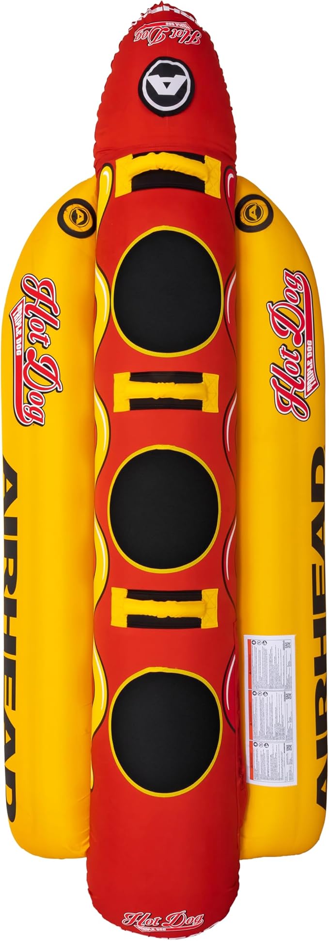 Airhead Hot Dog Towable Tube for Boating, 1-5 Rider Inflatable Boat Tube for Water Tubing, Full Nylon Cover, EVA Padding, Foam Padded Handles w/Neoprene Knuckle Guard, Speed Safety Valve