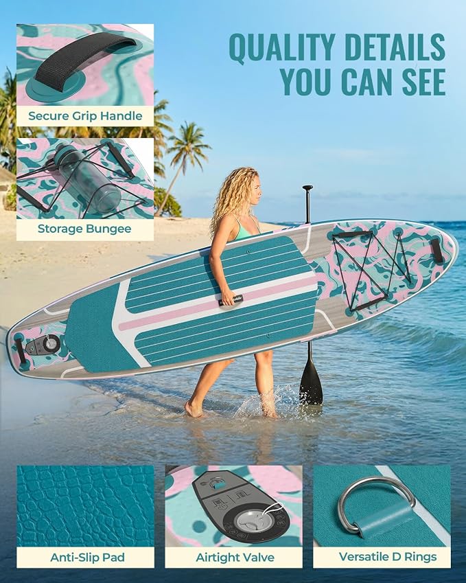 11ft Inflatable Stand Up Paddle Board, Wood Grain Ultra Lightweight SUP, 430lb Capacity for Adults Youth Family, for Fishing Surfing Camping, Includes Backpack & Pump