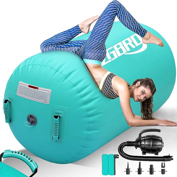CZGBRO Gymnastics Barrel Air Roller with Pump, Inflatable Tumbling Equipment Air Mat Octagon Mat for Backhandspring Training Cheerleading Home Use