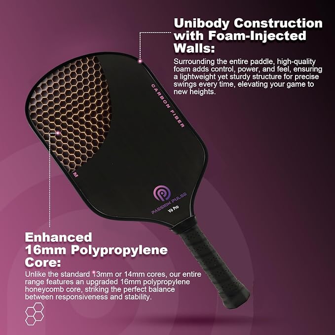 Pickleball Paddles 2026,Carbon Fiber Pickleball Paddle,16mm T700 High Grit & Spin, Professional Pickle Ball Paddles Set Designed for Ultimate Spin & Consistency