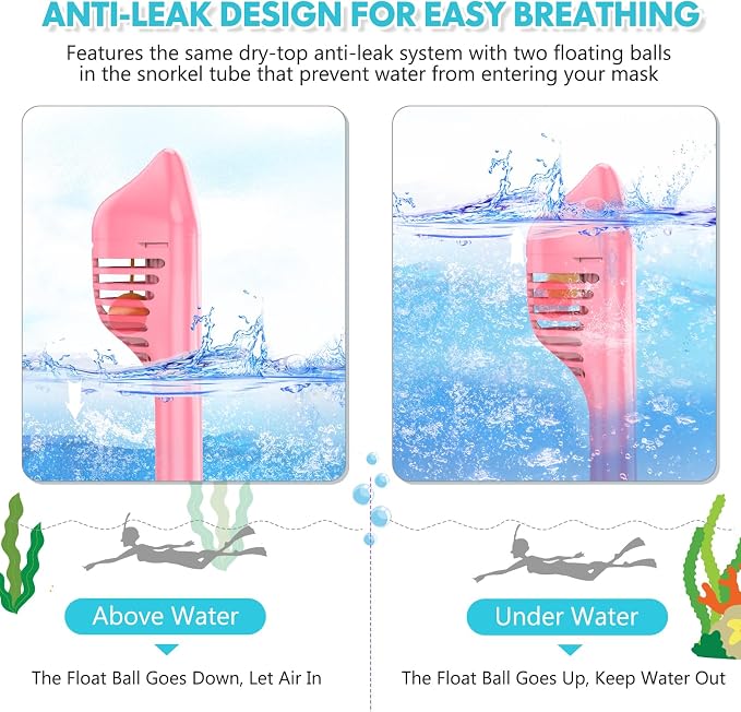 Kids Snorkel Mask Full Face, Snorkeling Gear for Kids with Camera Mount, 180 Degree Panoramic View Snorkeling Set Anti-Fog Anti-Leak