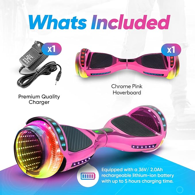 6.5” Hoverboard for Kids Ages 6-12, Bluetooth Hoover Board with Tunnel Light Style Wheels & Non-Slip Footpads, UL2272 Safety Certified