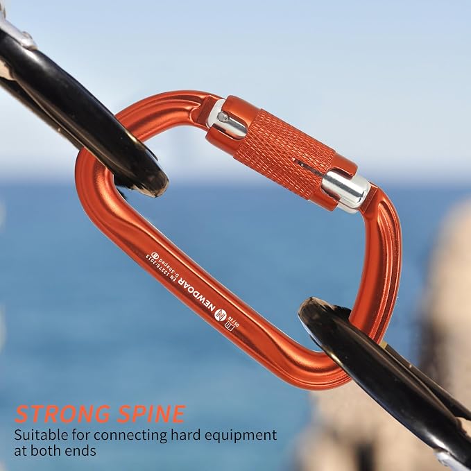 NewDoar 28KN UIAA & CE Certified Auto Climbing Carabiner Professional Heavy Duty Caribeaner for Rappelling D-Shaped