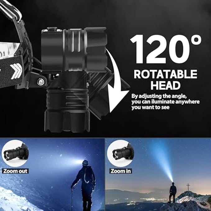 Headlamp Rechargeable 6Pack, 3000 Lumen Ultra-Light Bright Headlamp Flashlight with White Red Light, LED Headlight, 5+5 Mode for Outdoor Camping Fishing Running Hiking (1)