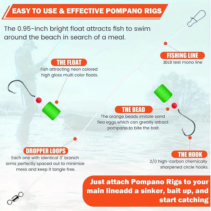 Surf Fishing Rod 9'/10'/11'/12', Carbon Fiber Graphite Spinning Rod 3-Piece Travel Rod with 2 Tips, Includes Pompano Rig & High-Strength Wire Leaders for Saltwater Beach Surf Casting