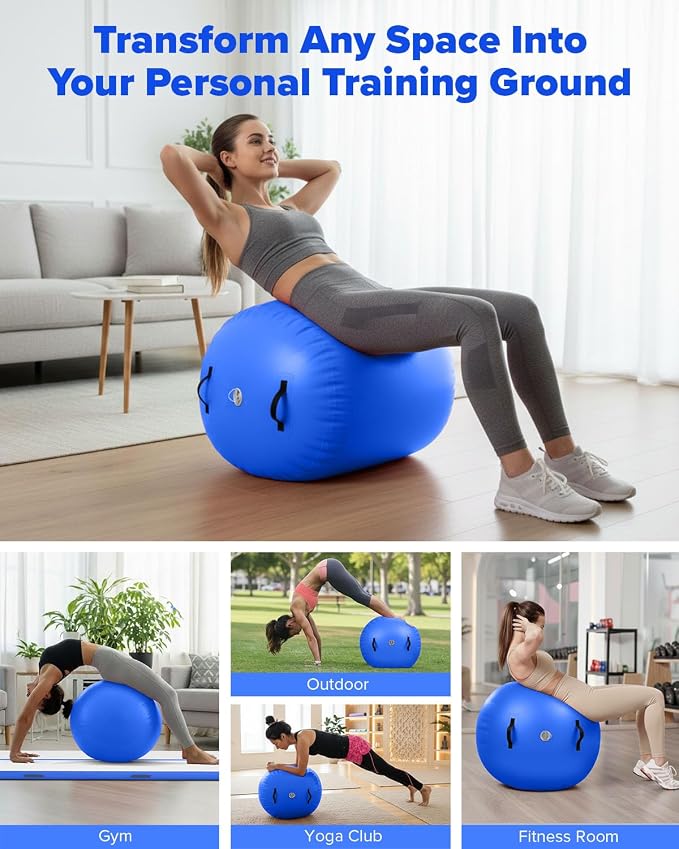 Gymnastics Air Roller Air Barrel Inflatable Tumbling Mat Tumble Air Spot - Gymnastics Training Springboard - Round Inflatable Springboard with Pump for Yoga Training Cheerleading Home Use