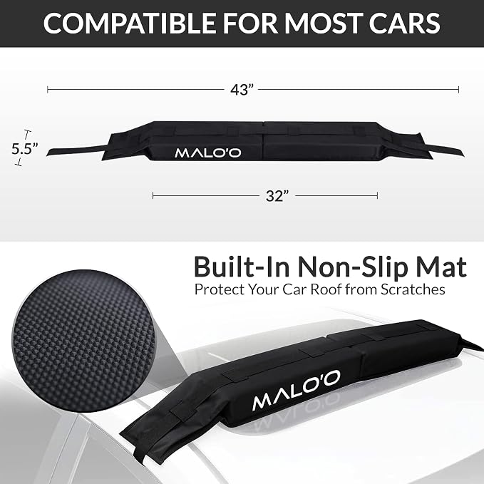 Malo’o Universal 32” Soft Roof Rack Pads for Surfboards/SUP/Kayaks/Canoes