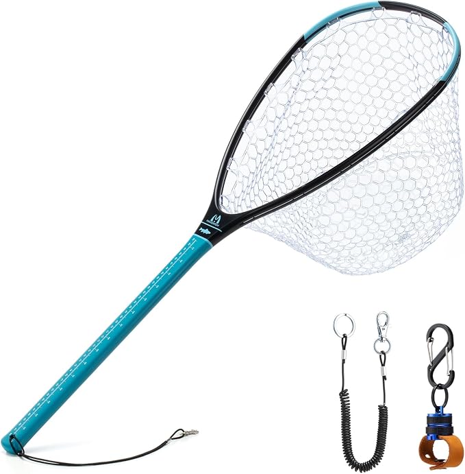 Maxcatch Fly Fishing Landing Net, Carbon Fiber Frame, Rubber Mesh, with Magnetic Net Release, for Trout Bass Catch and Release