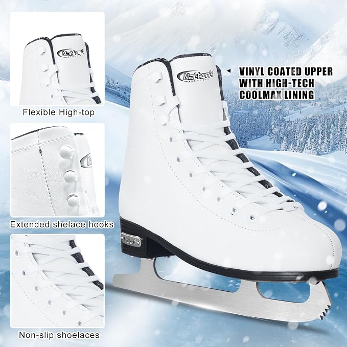 Nattork Womens Figure Ice Skates,Ice Skates with Stainless Steel Blade,Lace Up Figure Skate Ice Hockey Skates for Outdoor,Ice Skate Shoes for Women Size 6 7 8 9 10 11
