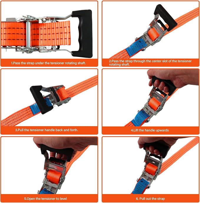 Ratchet Straps Heavy Duty 4Pcs 2.3" x 20ft with 4 Helper Tie Down Ratchet Straps and Storage Bag, Galvanized Zinc Double J Hook for Trailer, Truck, Motorcycle, Cargo Moving - Orange