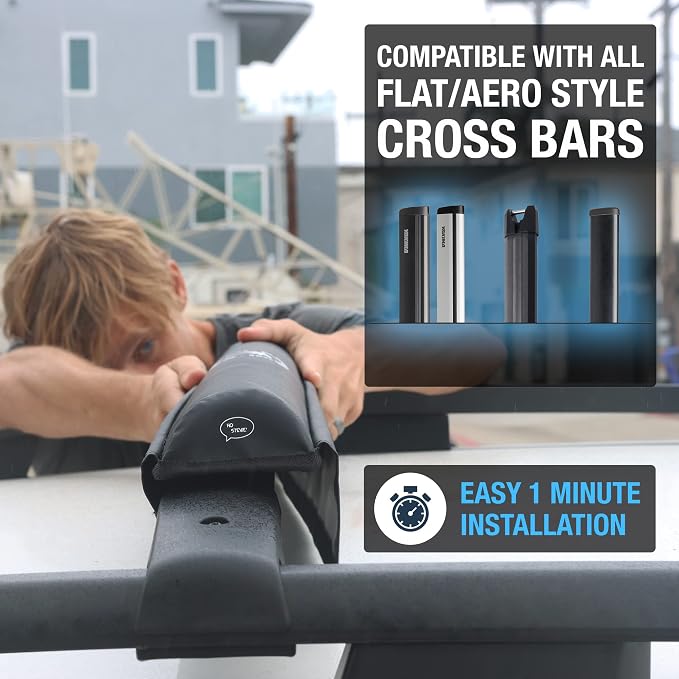 Ho Stevie! Surfboard/SUP Aero Roof Rack Pads (Set of 2 Pads, 28" or 17") for Cars with Crossbars (17")