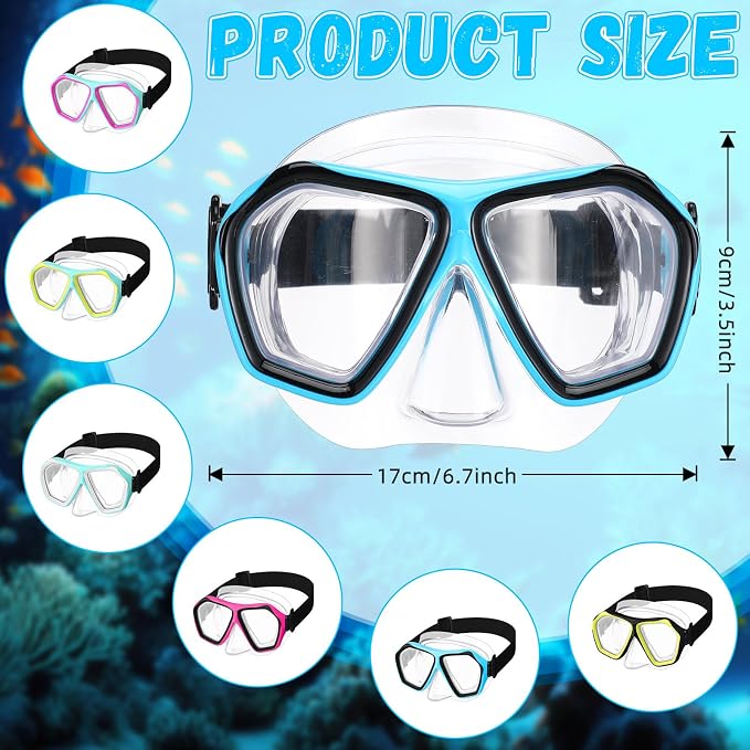 Fabbay 6 Pcs Adult Youth Swim Goggles with Nose Cover Elastic Strap Anti Fog Waterproof Snorkel Wide View Diving Swim Mask