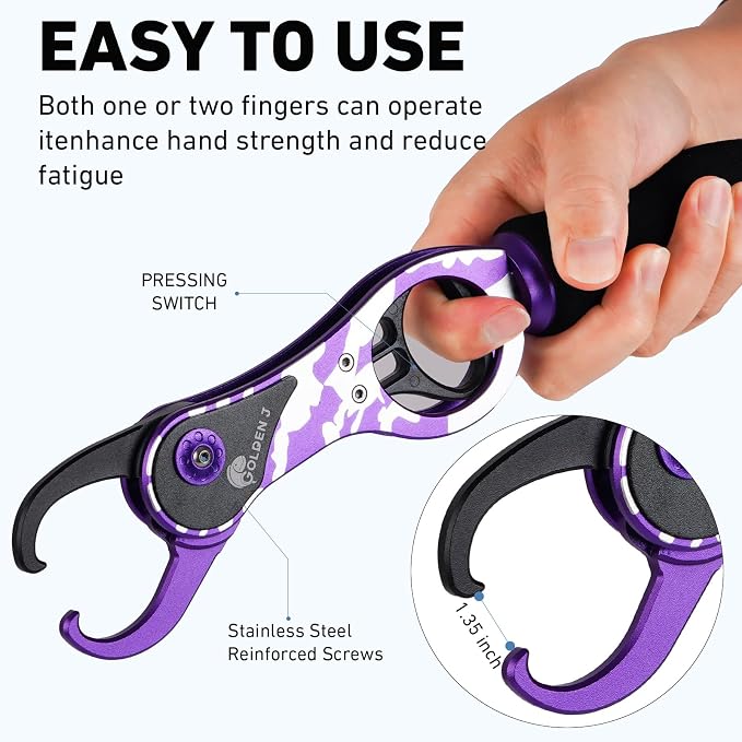 Golden J Fish Lip Gripper & Multi-Function Fishing Pliers Set - High-Strength Aluminum & Stainless Steel, Hook Remover, Split Ring Pliers, Line Cutter, Ideal for Ice, Surf, Lure Fishing