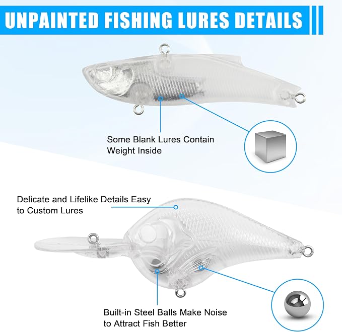 Unpainted Fishing Lures DIY Minnow Kit - 280/363pcs Blank Hard Crankbait Set Pliers Scissors,Treble Hooks,Split Rings,Stickers,3D Eyes for Making Lures DIY Fishing Tackle Kit