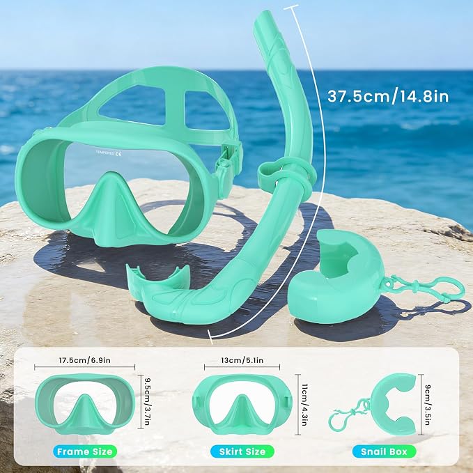 Snorkeling Gear for Adults, Snorkel Set Adult, Scuba Diving Mask, Panoramic View Anti-Leak Anti-Fog Dive Swimming Goggles Tempered Glass Panoramic Wide View Travel Portable Foldable