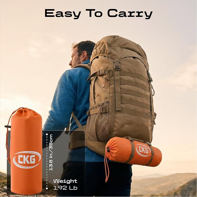 CKG Camping Sleeping Pad with Thermal Barrier, Ultralight Camping Mat 4in Thick with Pillow, Built-in Foot Pump Self Inflating Sleeping Pad for Hiking Tent Road Trip Car Camp Travel Gear, Orange