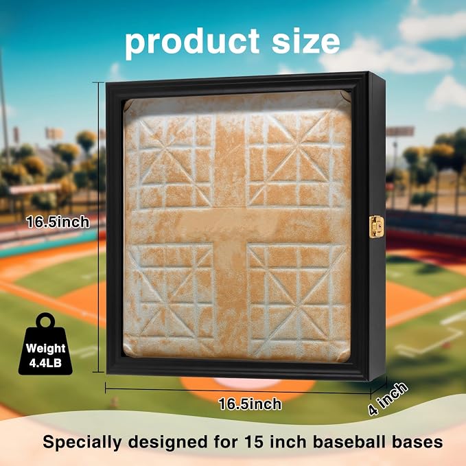 Colingmill Full Size Baseball Base Plate Display Case Baseball Base Holder Display Case Cabinet Shadowbox with 98% UV Protection and Locking Door
