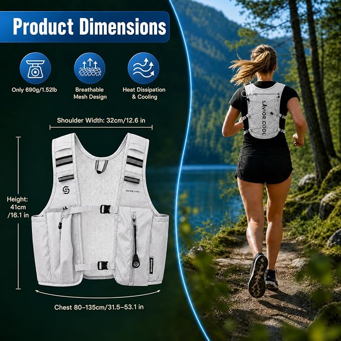 Cooling Vest for Men Women, Hydration Vest for Running Hiking | 2L Water Bladder，3 Cold Source