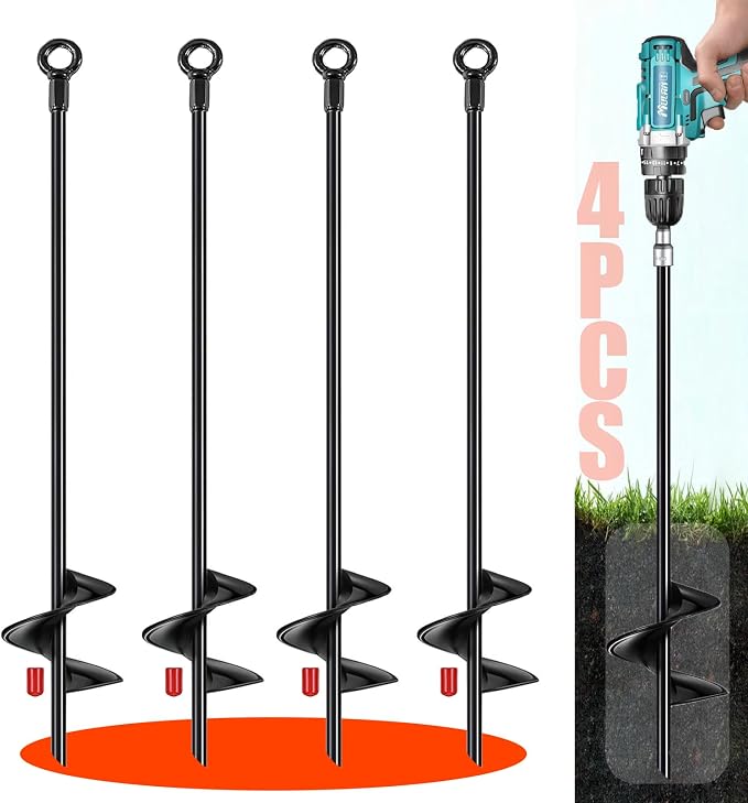 18 inch Ground Anchors Srew in Heavy Duty, Earth Shed Anchor Kit, Trampoline Stake Hook for Dirt, Swing Sets, Playset, Tent, Canopy, Carport, Hurricane, Mobile Home Tie Down, 4pcs